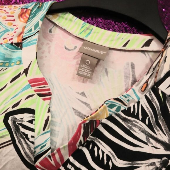 LAST CHANCE - BRIGHT SUMMER TOP 0/4 Chico's Floral Tropical Hawaiian Vacation - Picture 6 of 8